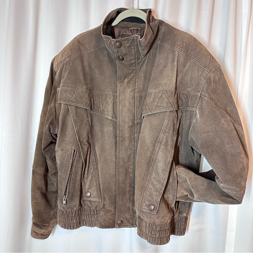 Vintage Rugged Genuine Leather Jacket Brown Full Zip Lined Utility Bomber Y2K